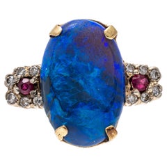 14k Gold Black Opal, Ruby And Diamond Ring, Size 5.5