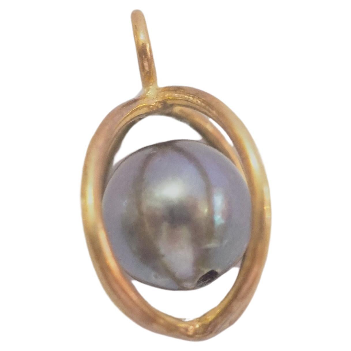 14K Gold Black Pearl Caged Pendant Enhancer For Sale