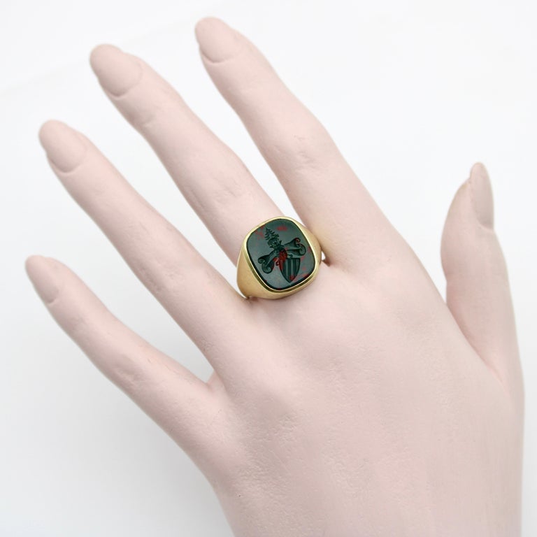 14K Gold Bloodstone Edwardian Intaglio Signet Ring at 1stDibs