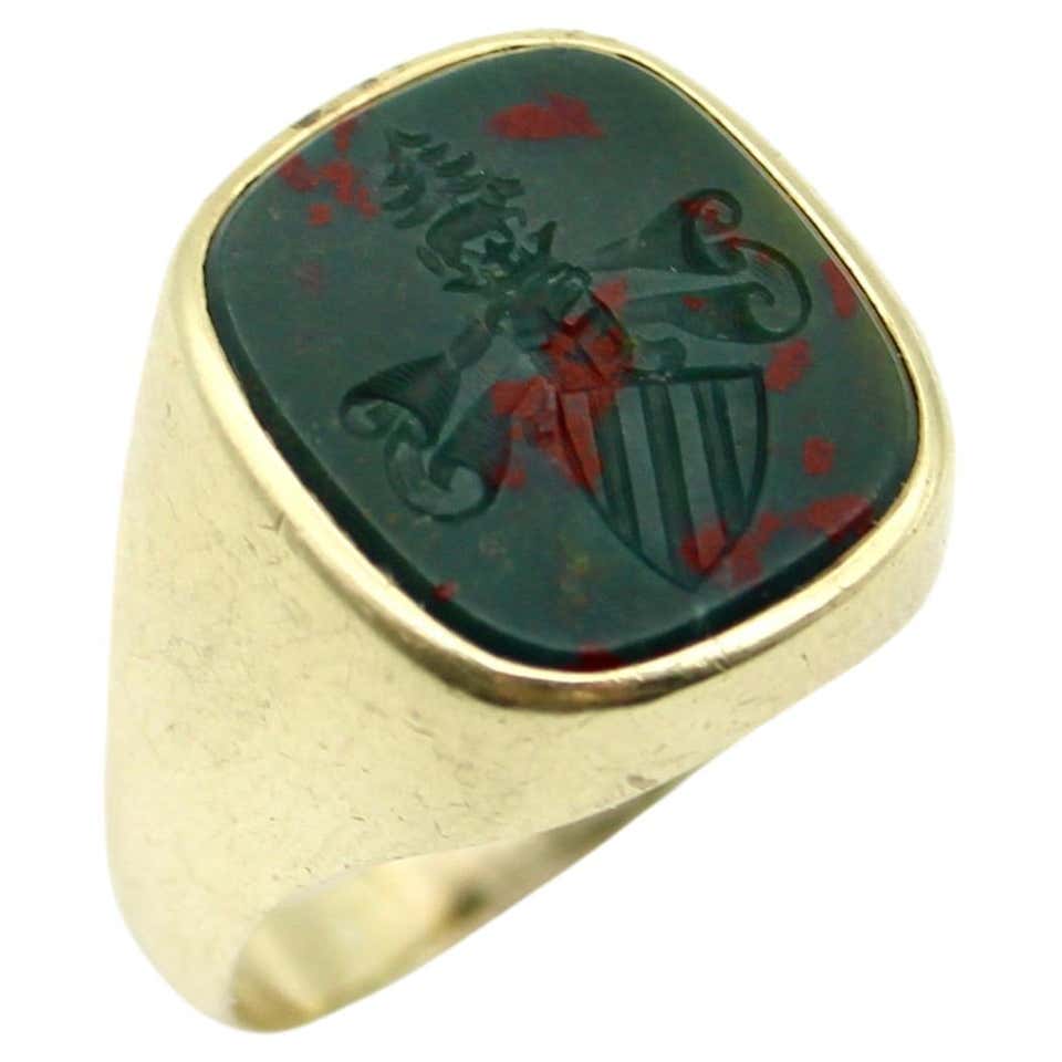 14K Gold Bloodstone Edwardian Intaglio Signet Ring at 1stDibs