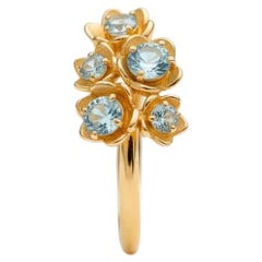 14k Gold blossom blue flower ring