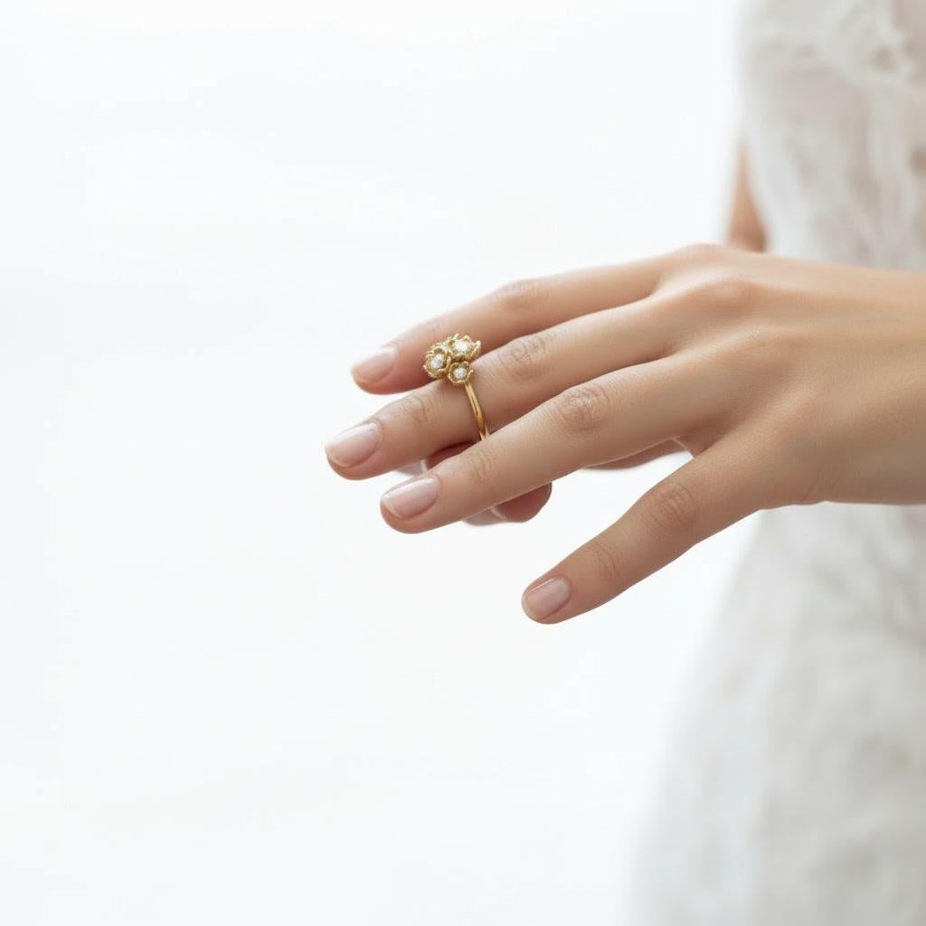 Im Angebot: 14k Gold blossom flower ring. White Flowers ring. () 3