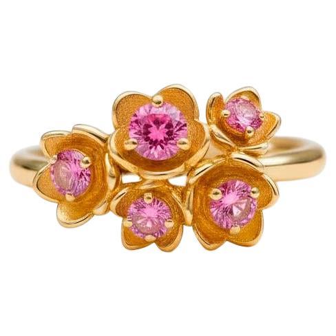 14k Gold blossom pink sakura flower ring