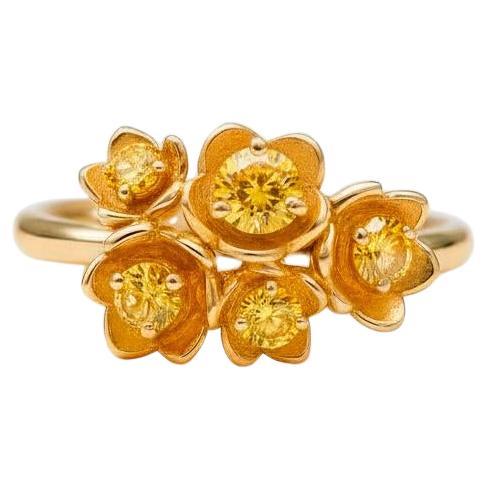 14k Gold blossom yellow flower ring