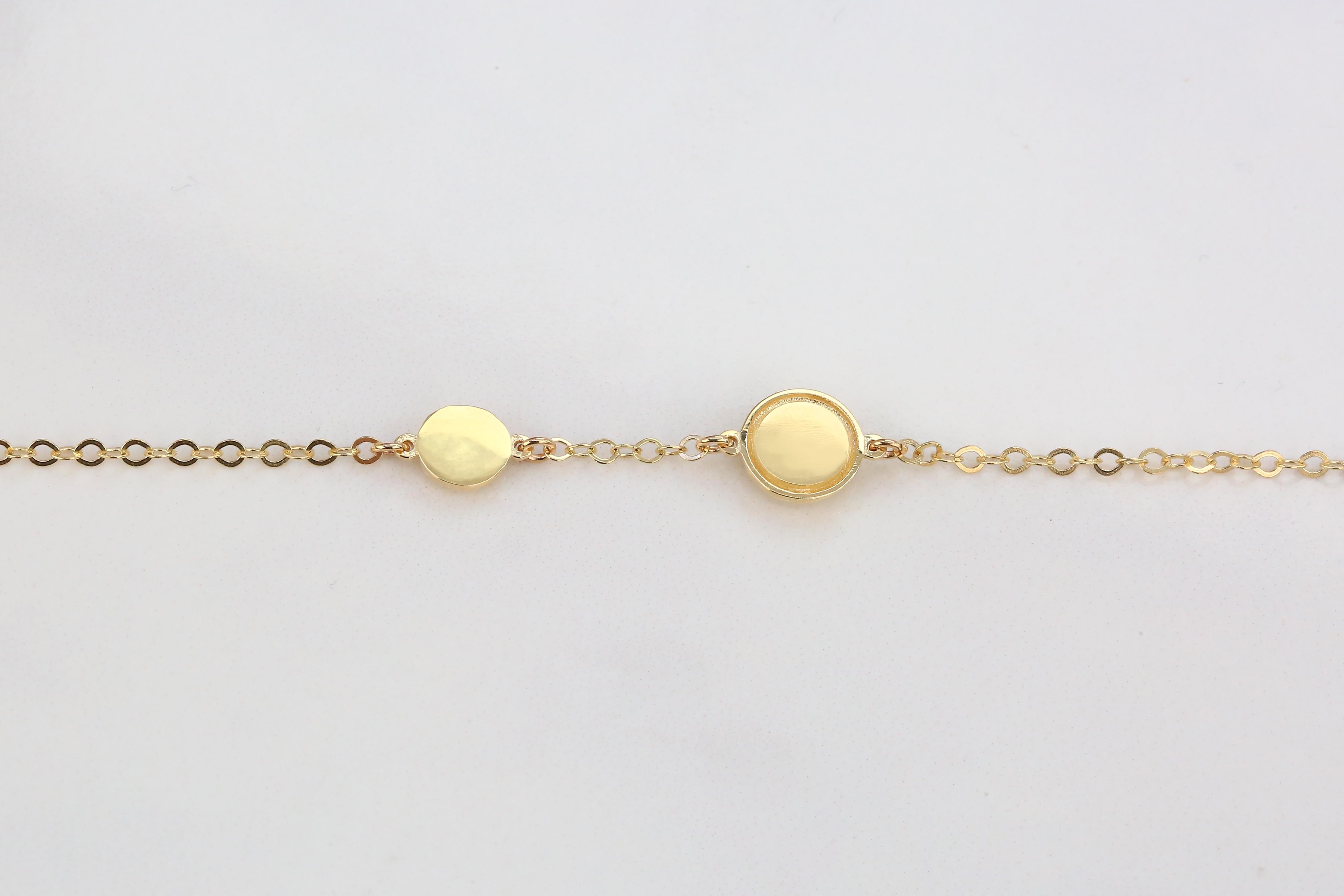14K Gold Blue and White Enameled Dot Shape Dainty Bracelet For Sale 1
