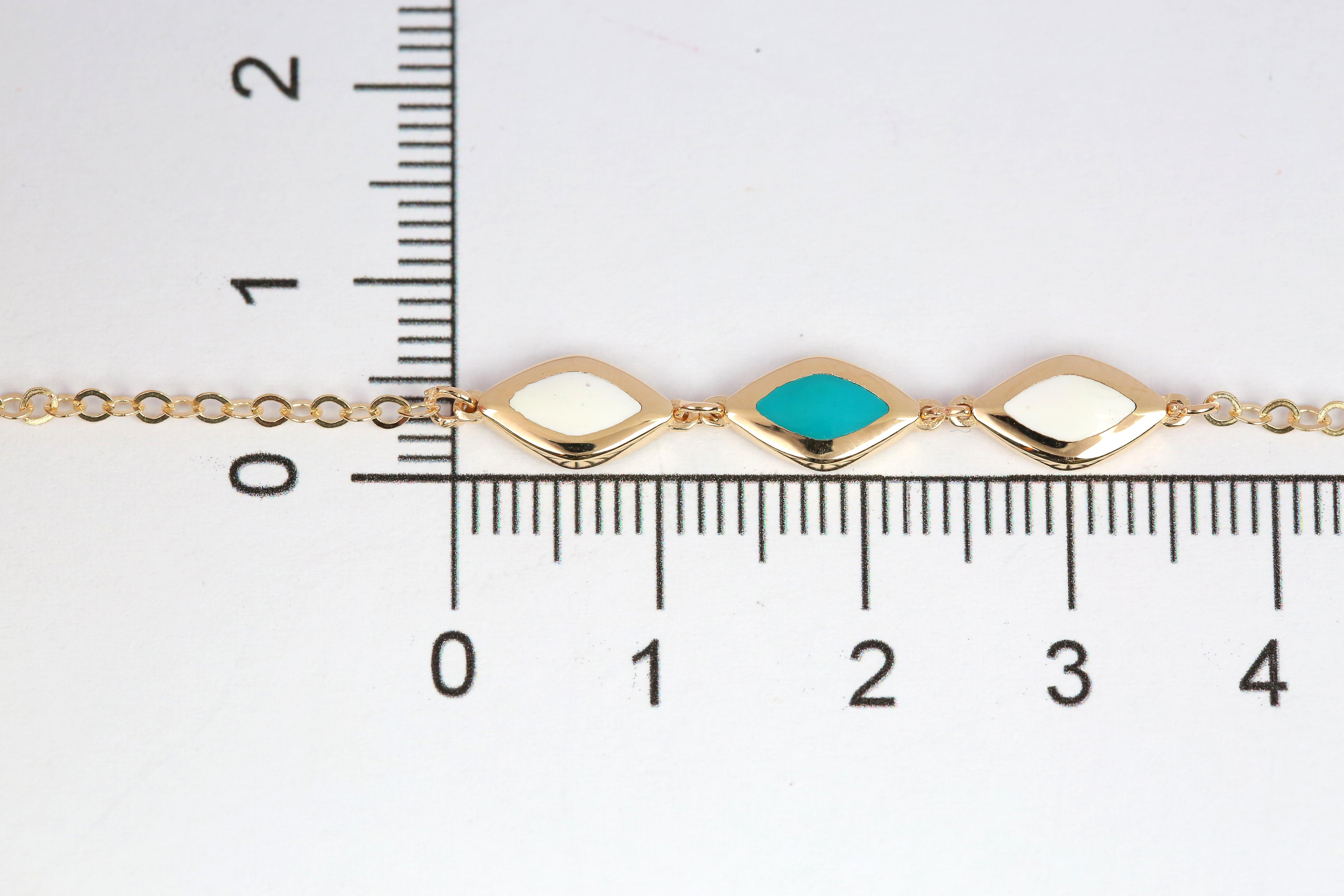 14K Gold Blue and White Enameled Rhombus Dainty Bracelet For Sale 8