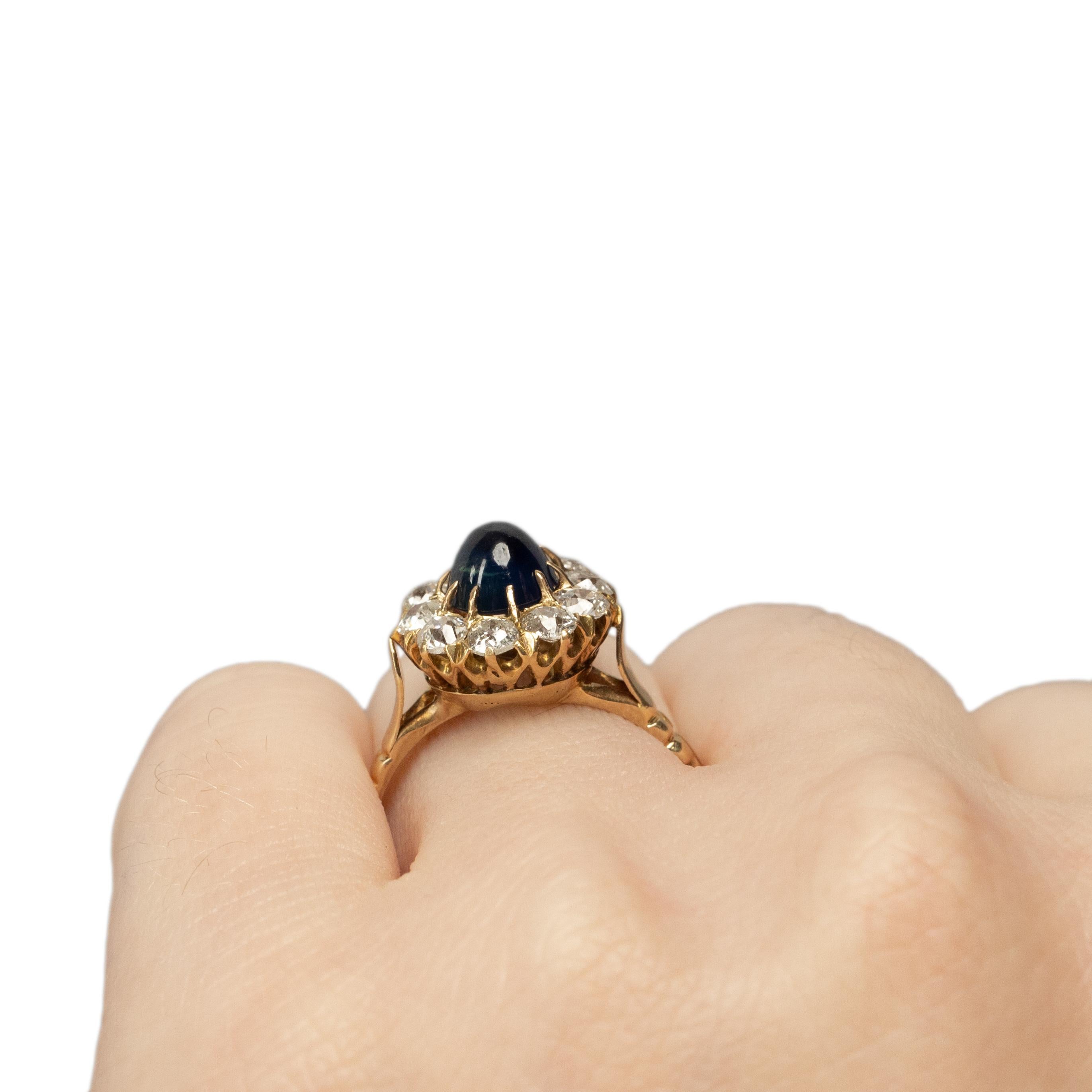 Women's or Men's 14K Gold Blue Cambodian Cab Sapphire Diamond Halo Solitaire Ring 