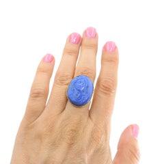 Anillo Retrato Clásico Cameo Tallado Azul Oro 14k