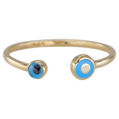 Anello da polso in oro 14K con malocchio blu e smalto