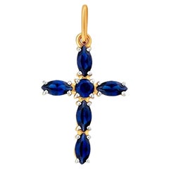 14k Gold blaue Edelsteine Kreuz Anhänger