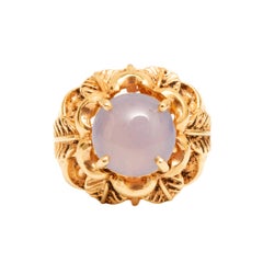 14k Gold Blue Round Chalcedony Ring