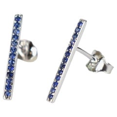 14K Gold Blue Sapphire 26 Pcs Sapphire Stud Earrings Bar Earrings