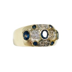 14K Gold Blue Sapphire and Diamond Pinky Ring, 1980s, Size 6.5
