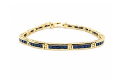 14K Gold Blue Sapphire Bracelet 4.20 Ct Sapphire Channel Bracelet 7.5 Inches