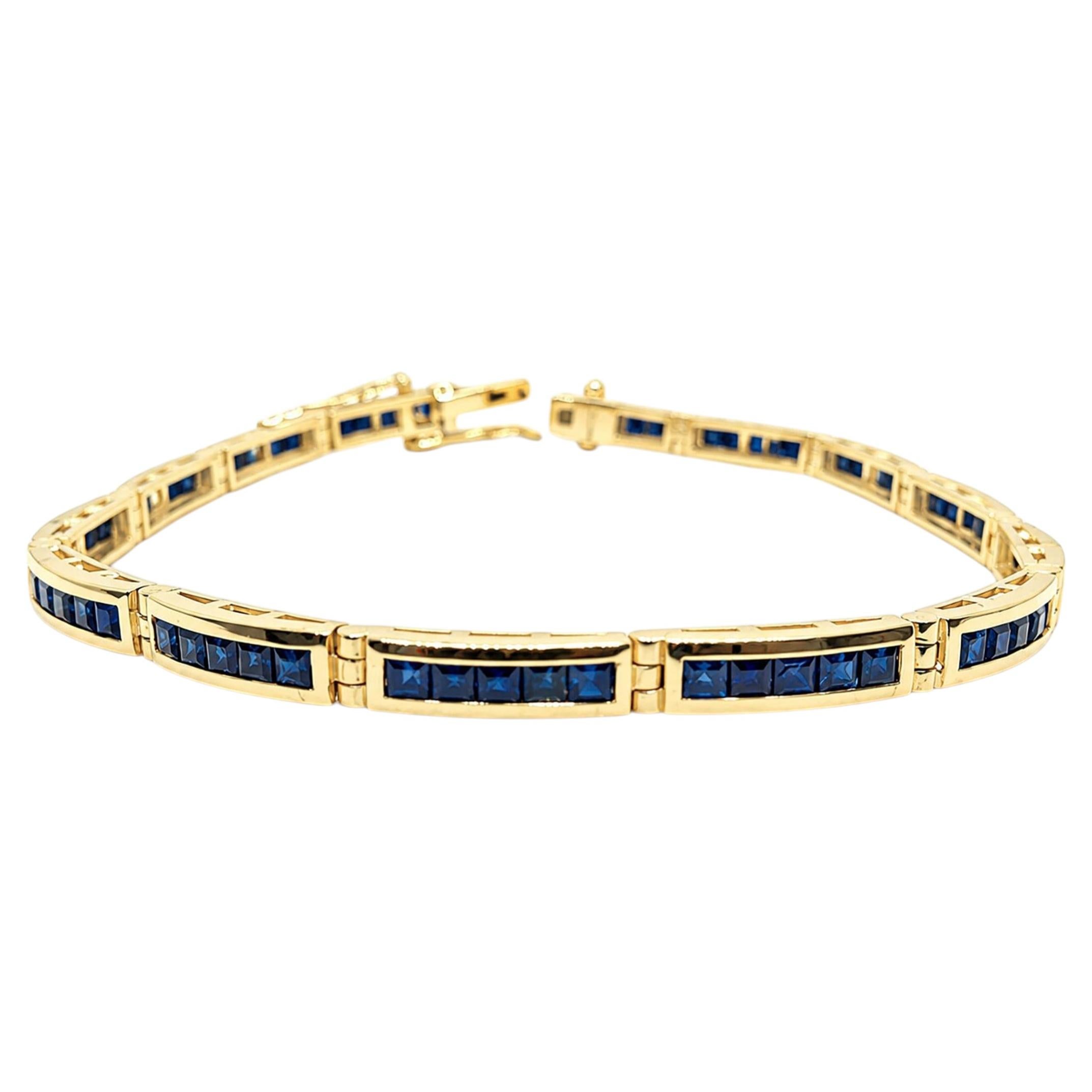 14K Gold Blue Sapphire Bracelet 4.20 Ct Sapphire Channel Bracelet 7.5 Inches