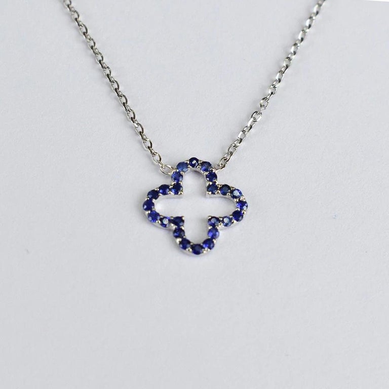 14k Gold Genuine Blue Sapphire Clover Necklace Tiny Clover Birthstone ...