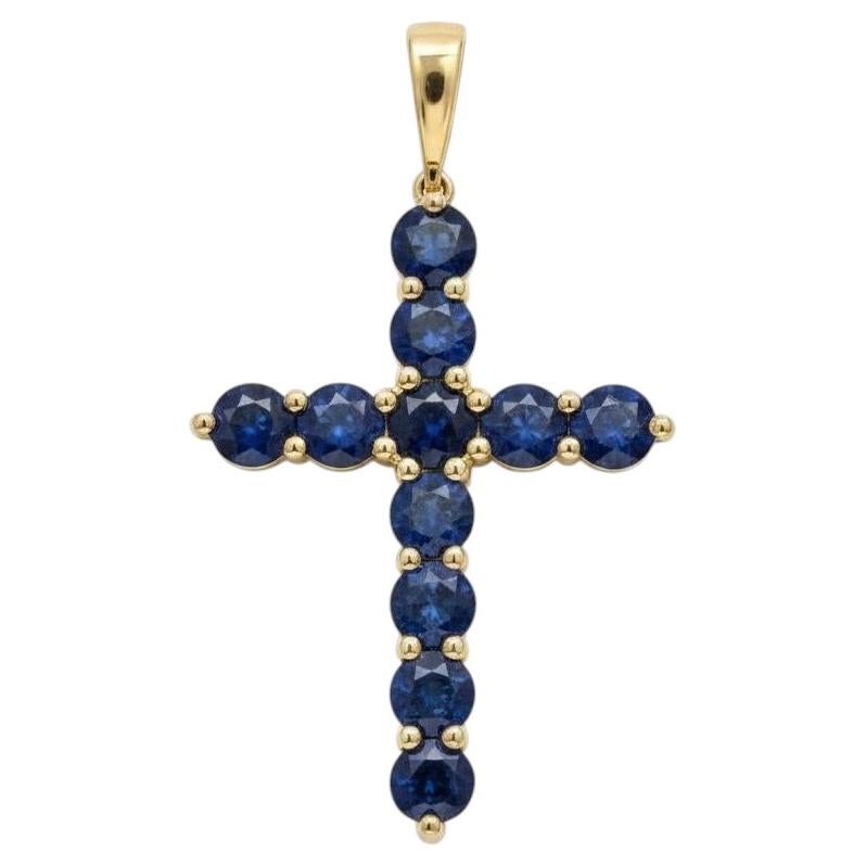 14k gold Blue Sapphire Cross Pendant