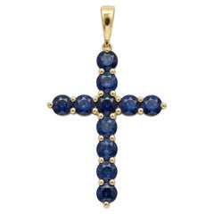 14k gold Blue Sapphire Cross Pendant