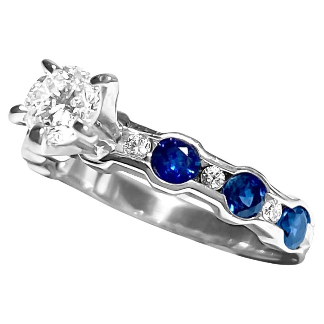 14k Gold, Blue Sapphire & Diamond Engagement Ring