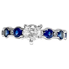 14k Gold, Blue Sapphire & Diamond Engagement Ring