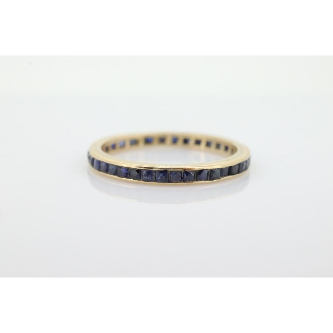 14k Gold BLUE Sapphire Full Eternity Thin Band. Thin Channel Set Princess In Good Condition For Sale In Port Charlotte, FL