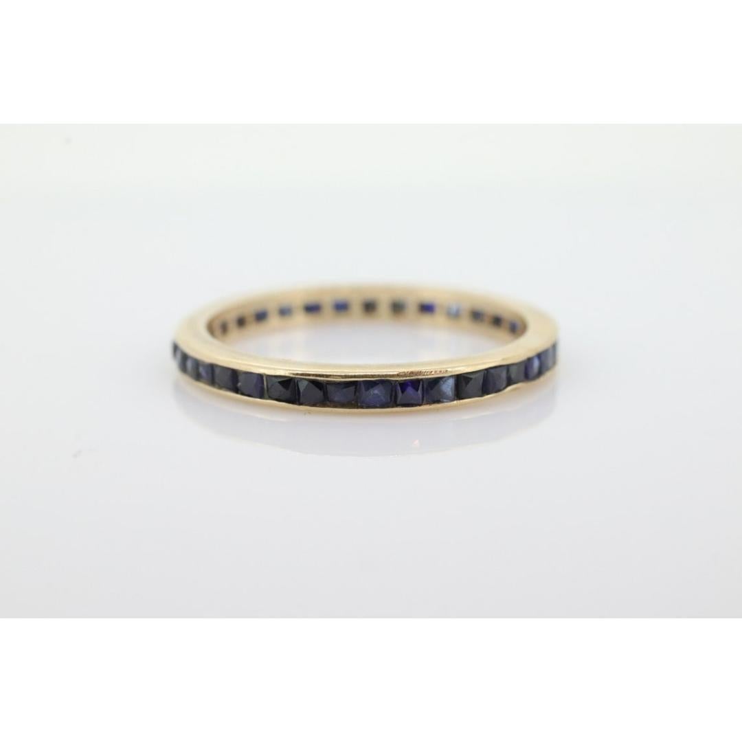 Women's 14k Gold BLUE Sapphire Full Eternity Thin Band. Thin Channel Set Princess For Sale