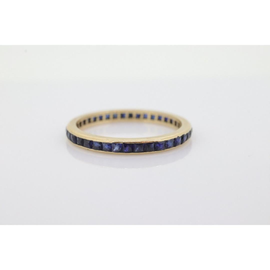Women's or Men's 14k Gold BLUE Sapphire Full Eternity Thin Band. Thin Channel Set Princess For Sale