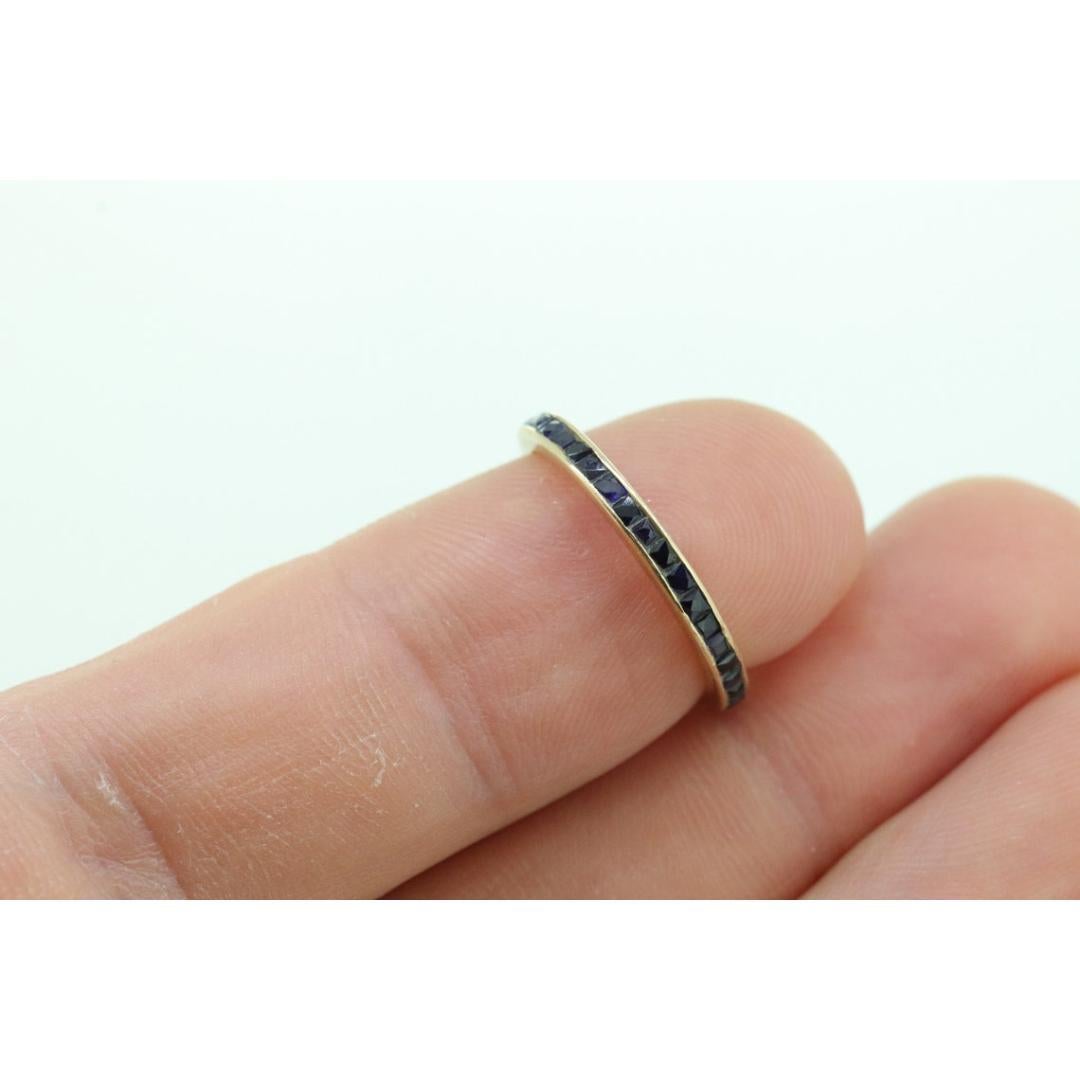 14k Gold BLUE Sapphire Full Eternity Thin Band. Thin Channel Set Princess For Sale 1