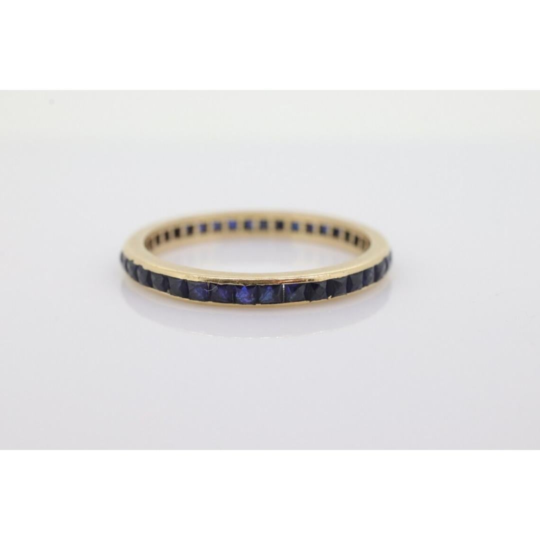 14k Gold BLUE Sapphire Full Eternity Thin Band. Thin Channel Set Princess For Sale 1