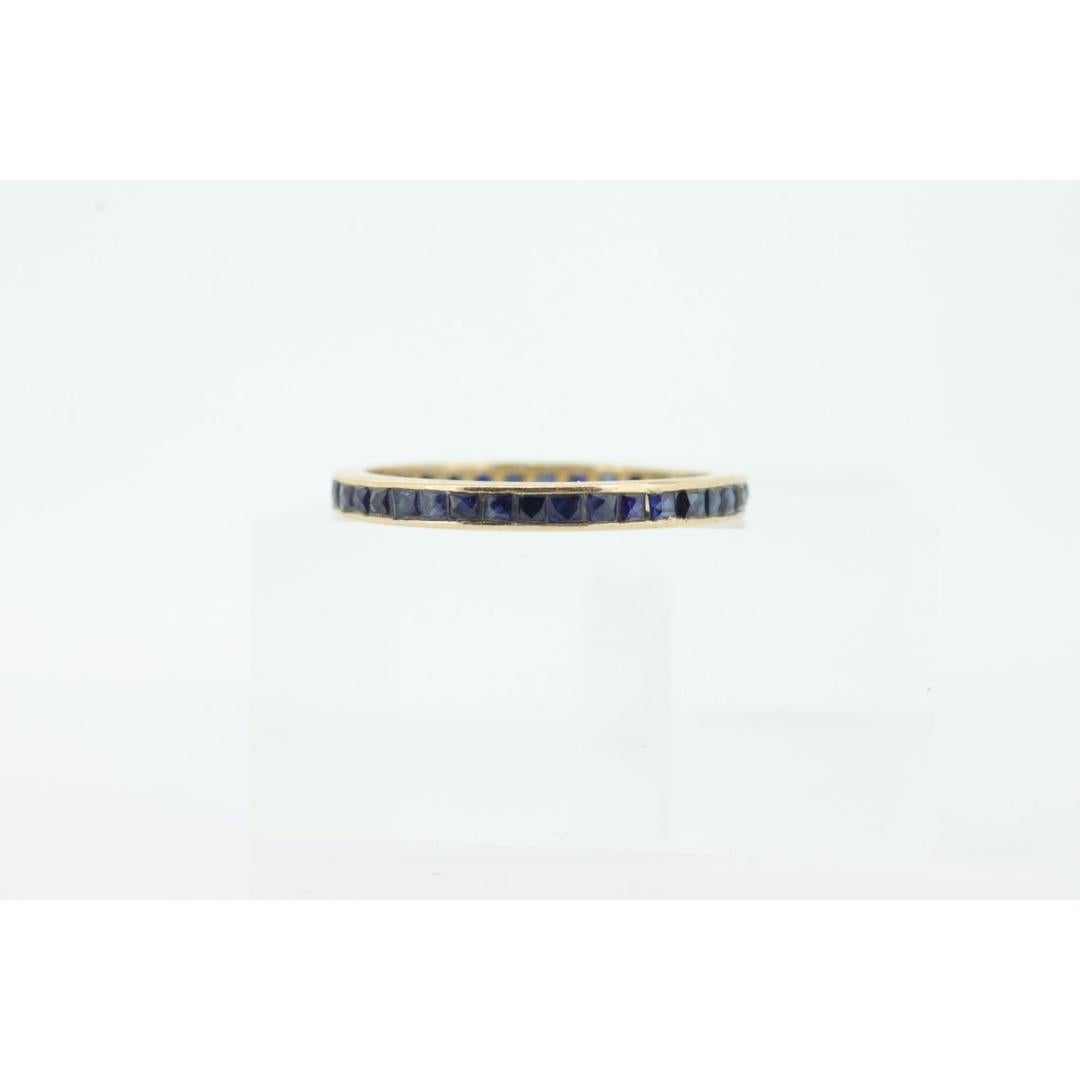 14k Gold BLUE Sapphire Full Eternity Thin Band. Thin Channel Set Princess For Sale 2