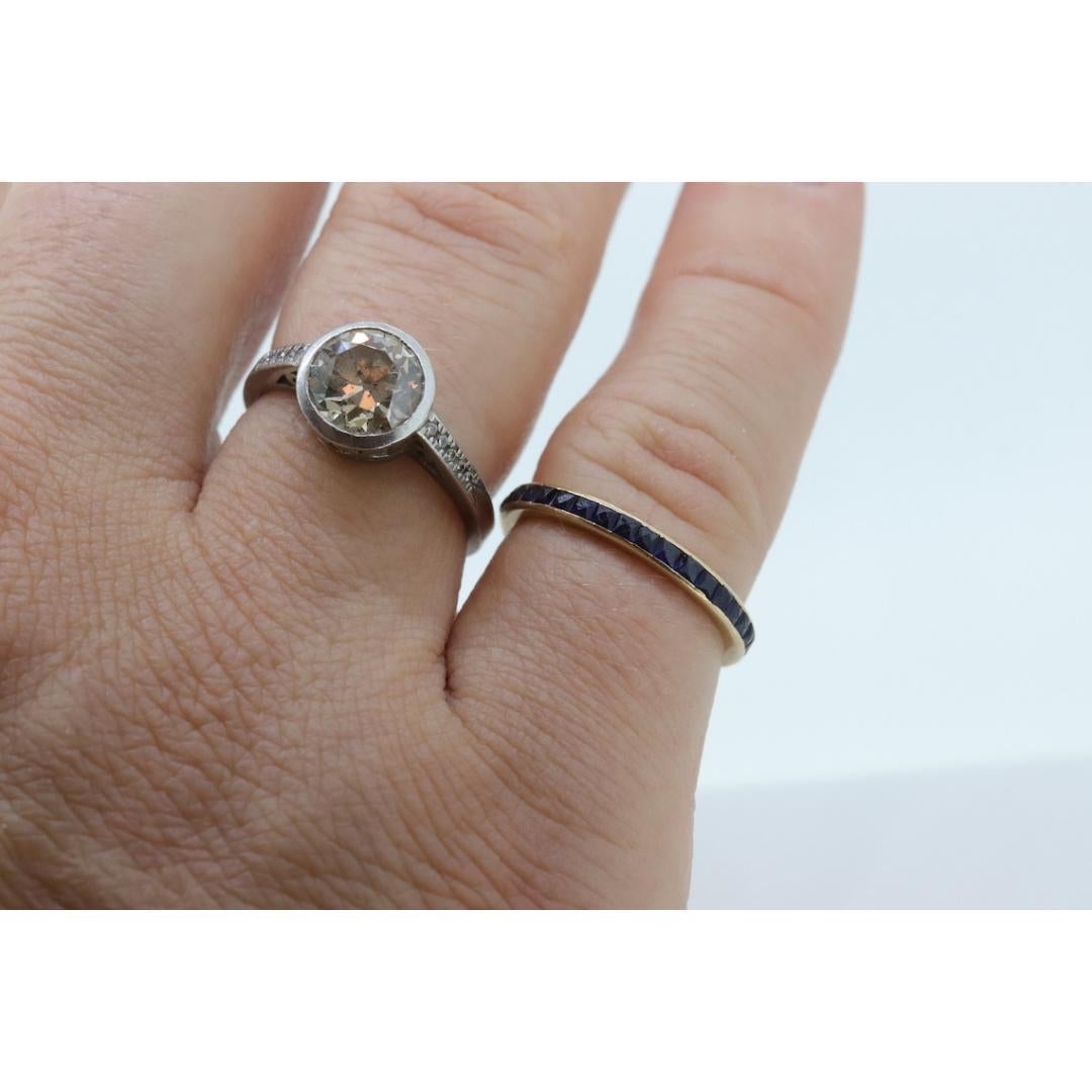 14k Gold BLUE Sapphire Full Eternity Thin Band. Thin Channel Set Princess For Sale 2
