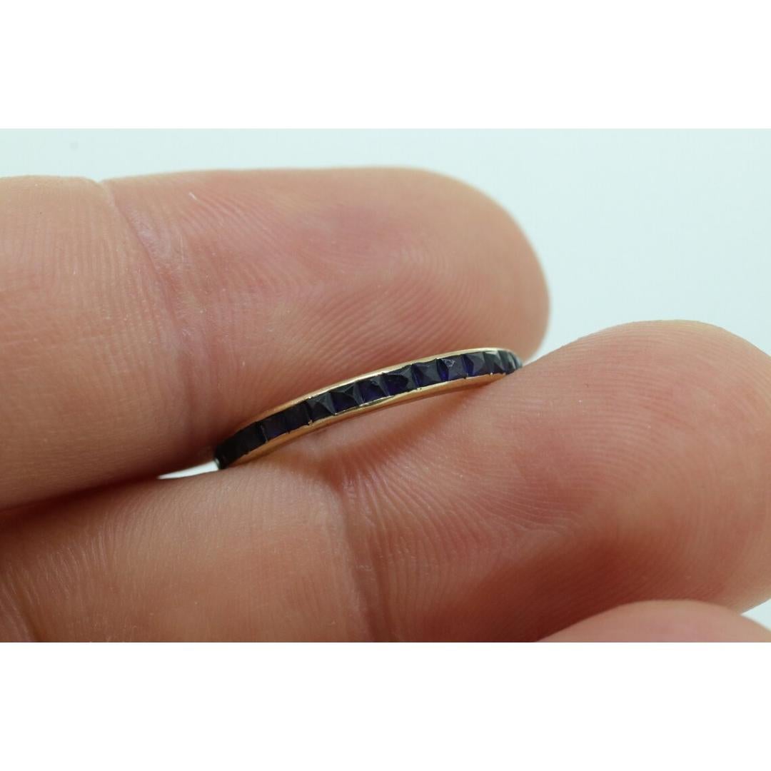 14k Gold BLUE Sapphire Full Eternity Thin Band. Thin Channel Set Princess For Sale 3