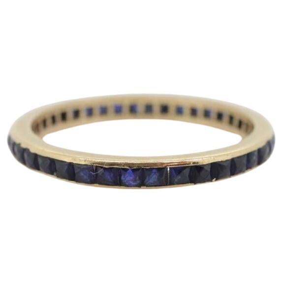 14k Gold BLUE Sapphire Full Eternity Thin Band. Thin Channel Set Princess