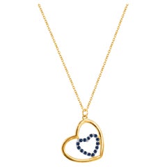 14k Gold Blue Sapphire Necklace Dainty Heart Necklace
