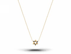 14k Gold Blue Sapphire Star of David Pendant Necklace Minimal Diamond Necklace