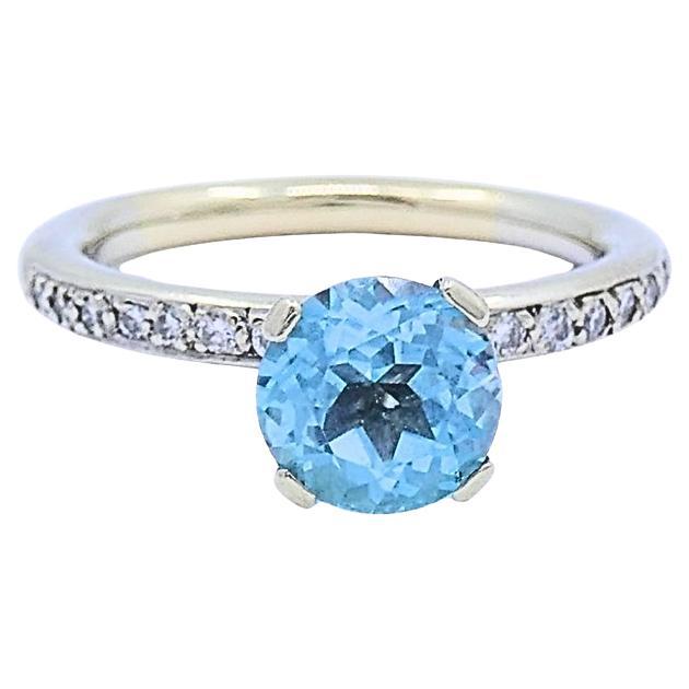 14k Gold Blue Topaz Diamond Accent Ring For Sale