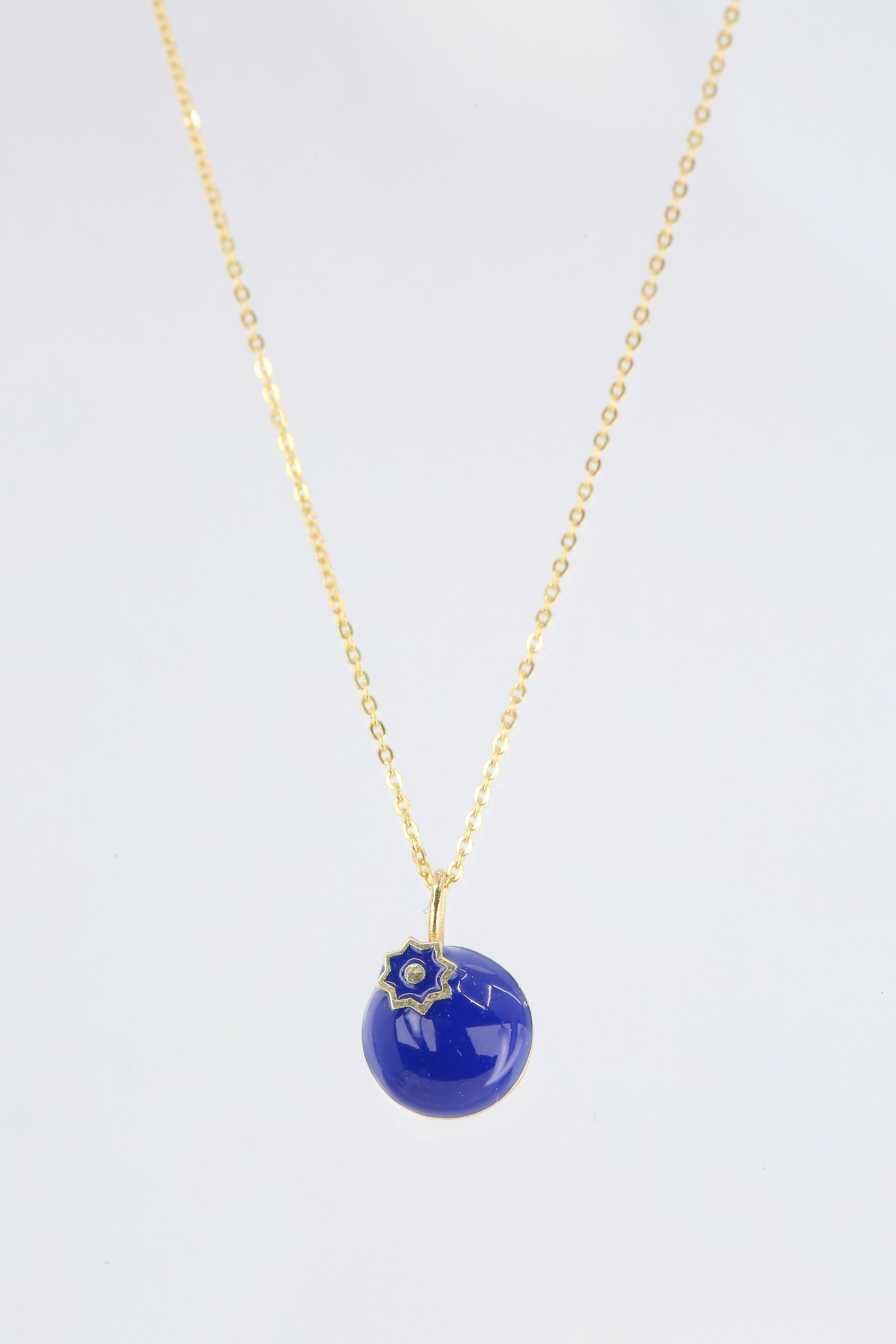 14K Gold Blueberry Necklace - Enamel Fruit Necklace

Special desing necklace with enamel. It’s a manual labour product. ‘Handmade’. Fashionable product. 

This necklace was made with quality materials and excellent handwork. I guarantee  the quality