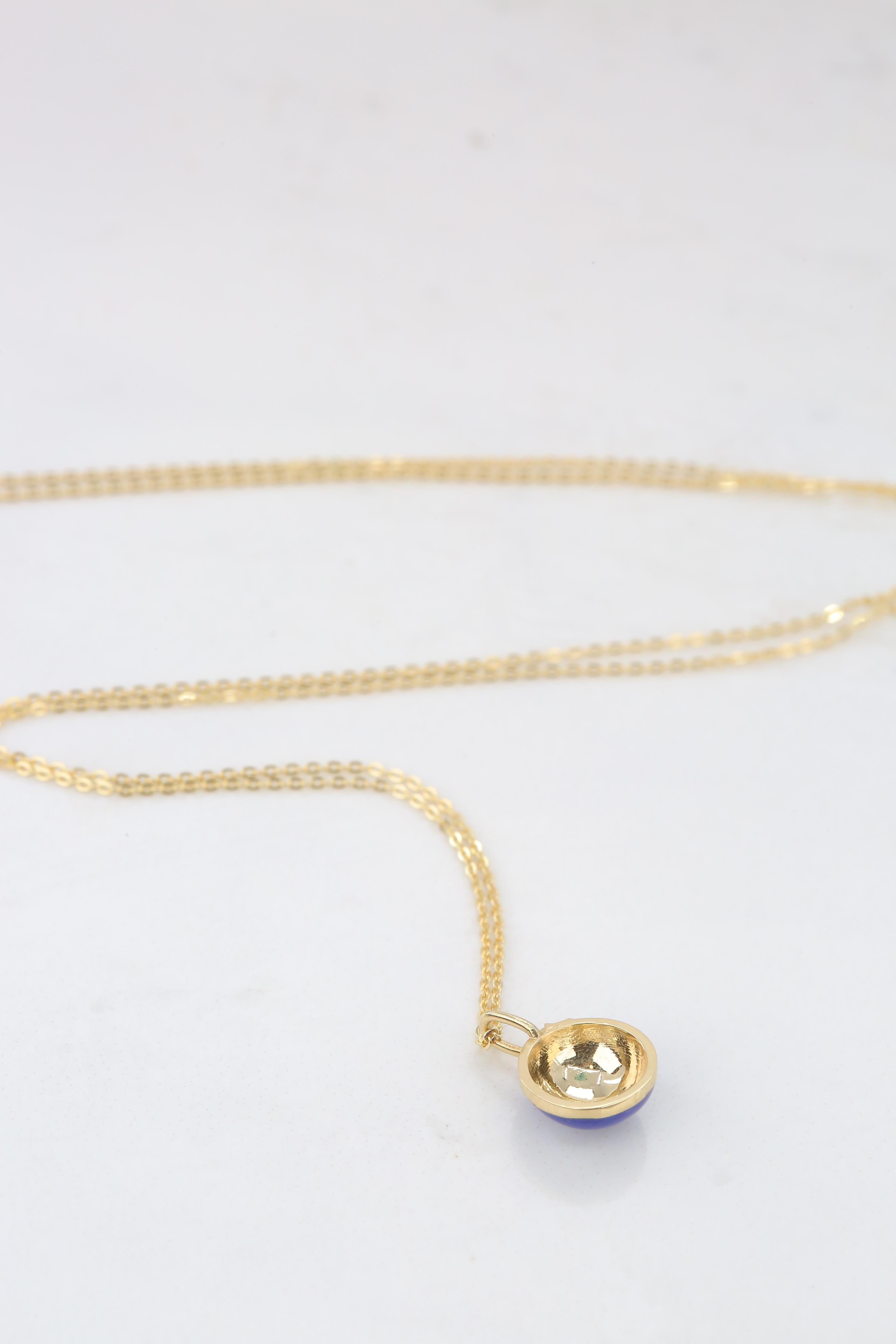 Modern 14K Gold Blueberry Necklace, Enamel Fruit Necklace For Sale
