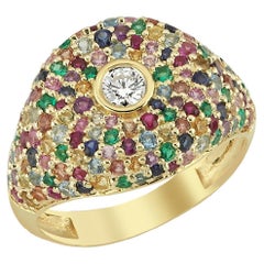 14k Gold BonBon Ring with 0.14 ct Diamond & 1.98 ct Mix Colored Sapphires