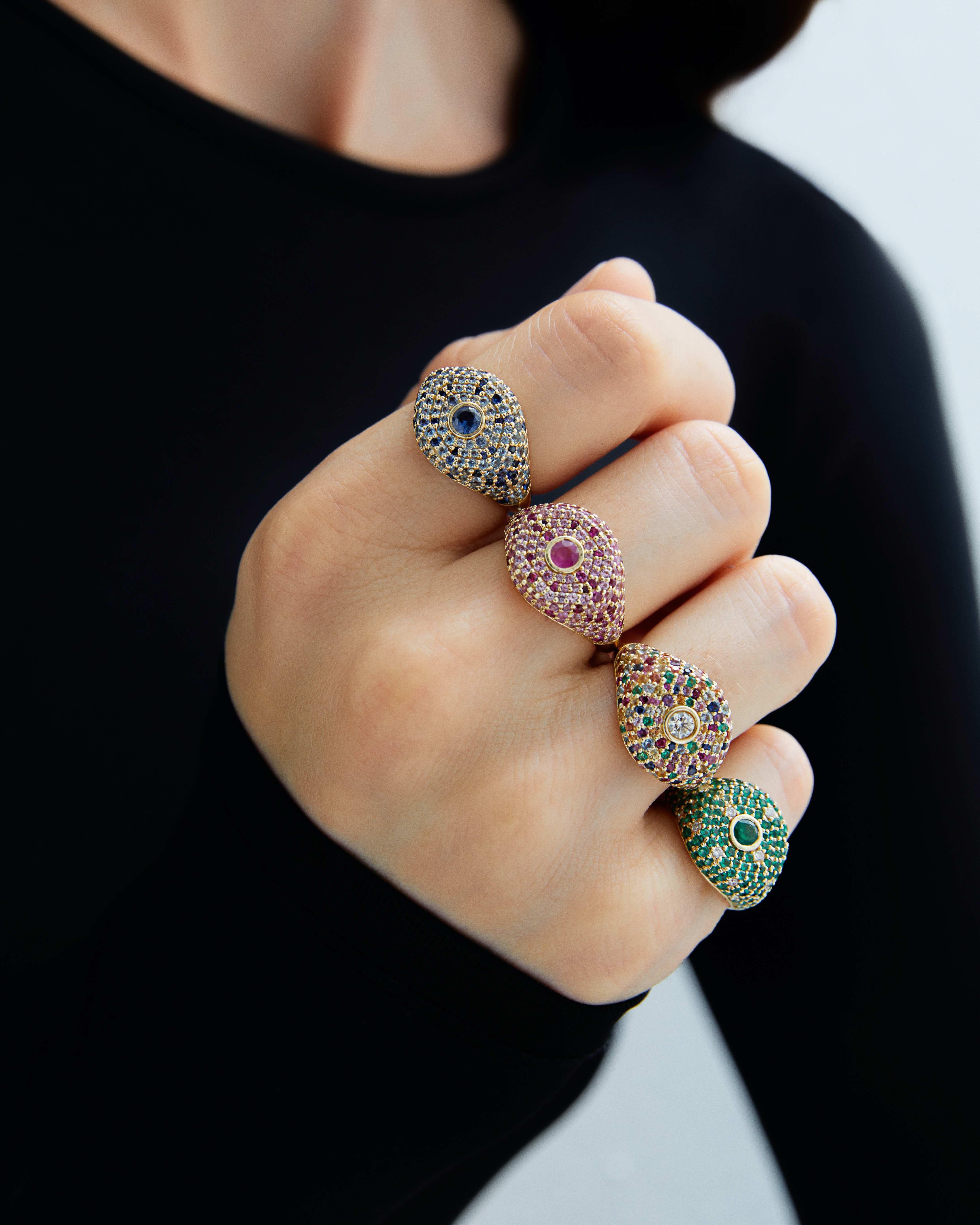 For Sale:  14k Gold BonBon Ring with 0.19 ct Diamond, 1.38 ct Tsavorite & 0.14 ct Emerald 2