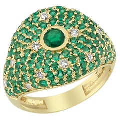 Bague BonBon en or 14 carats avec 0,19 carat de diamant, 1,38 carat de tsavorite et 0,14 carat d'émeraude