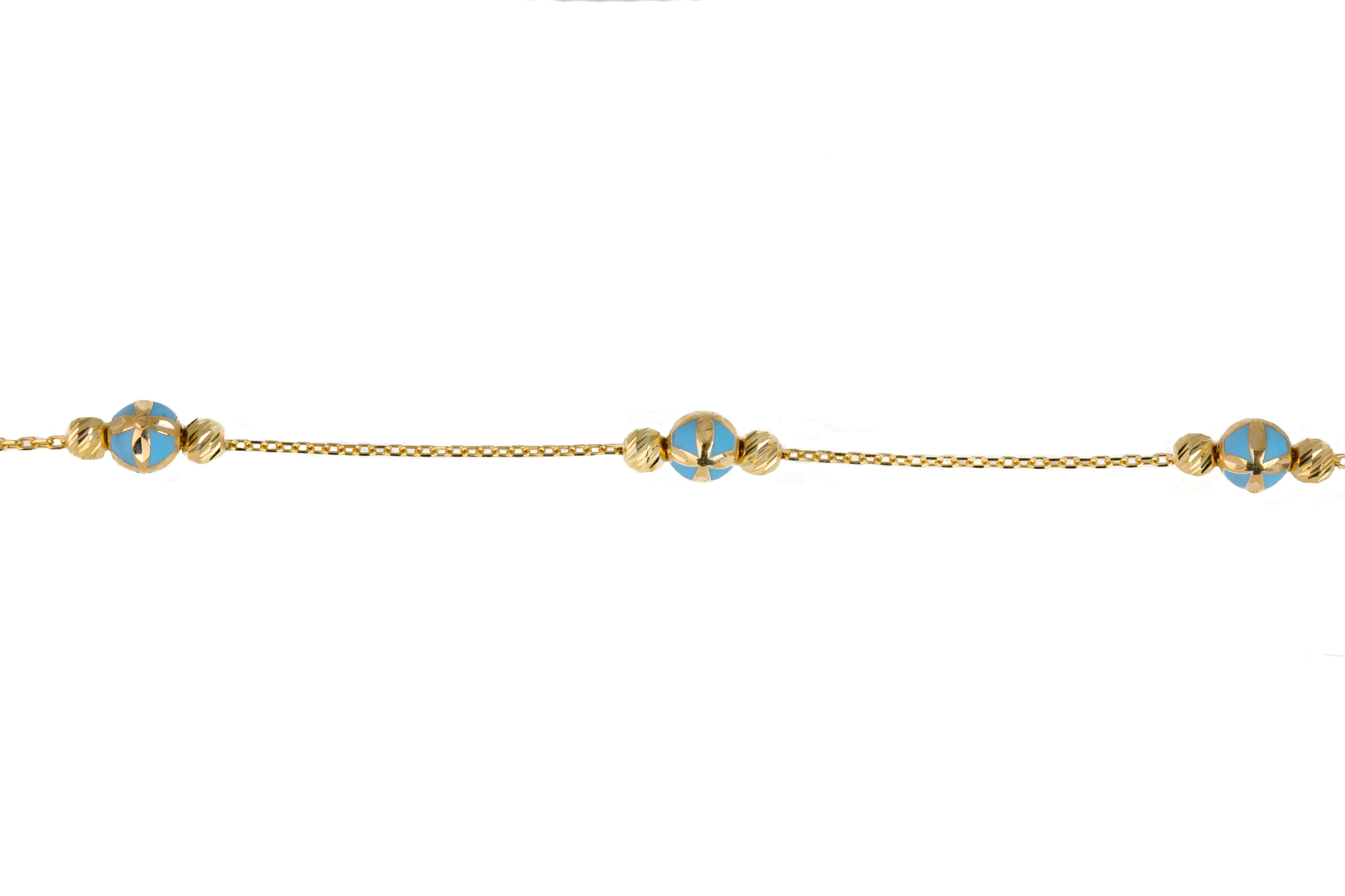 Contemporary 14k Gold Bracelet Blue Enameled and Dorica Collected Model Bracelet For Sale