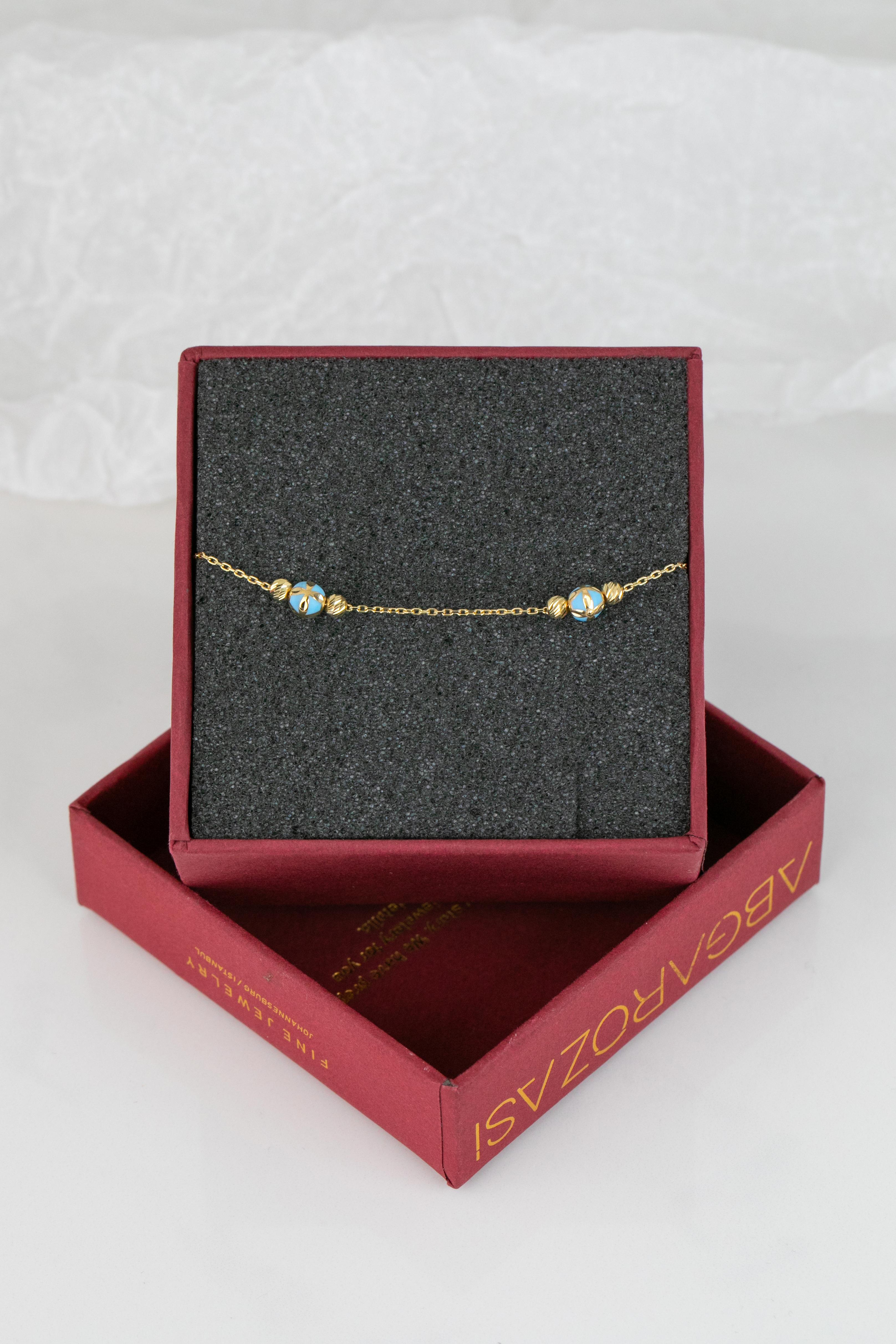 14k Gold Bracelet Blue Enameled and Dorica Collected Model Bracelet For Sale 1