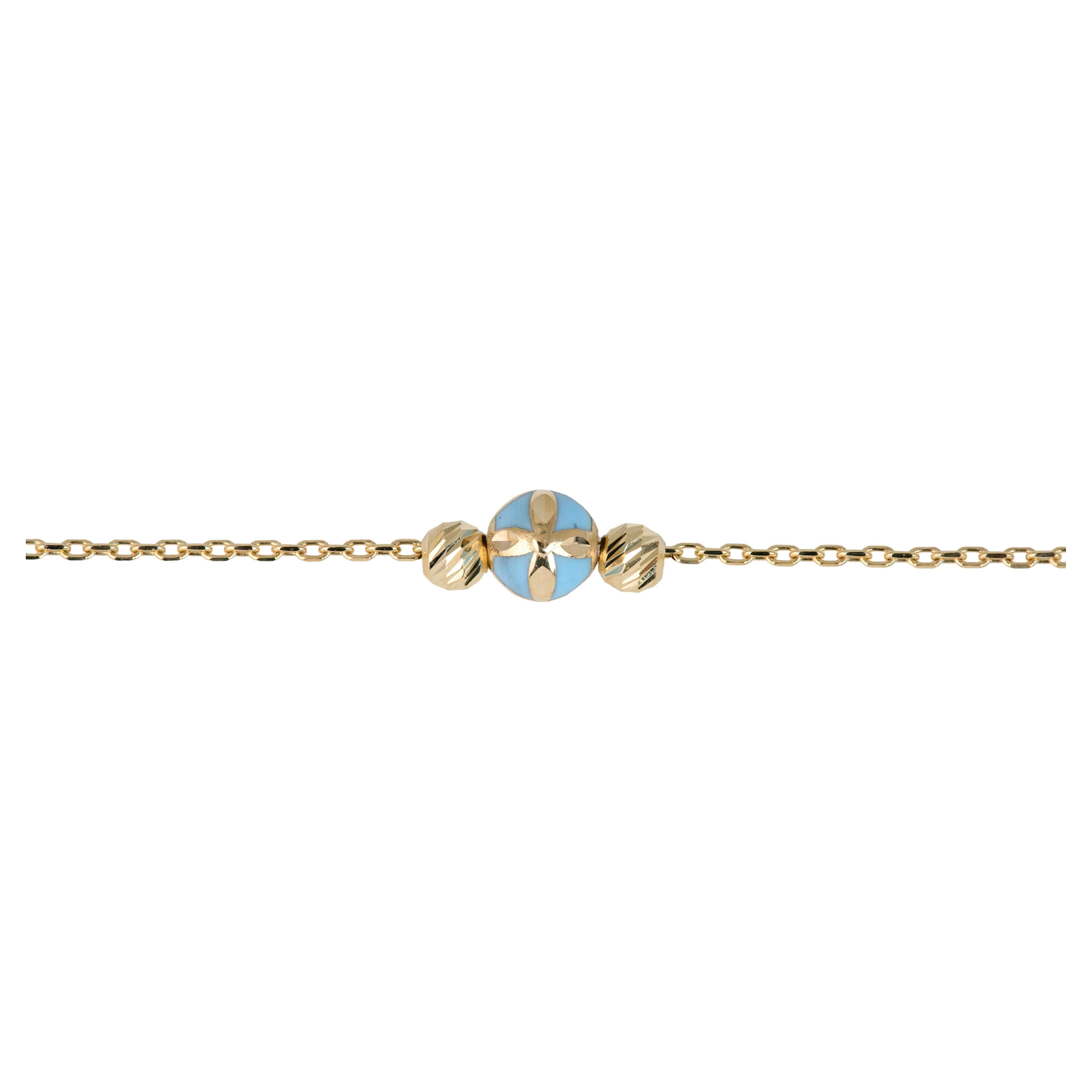 Bracelet en or 14 carats émaillé bleu et bracelet de collection Dorica