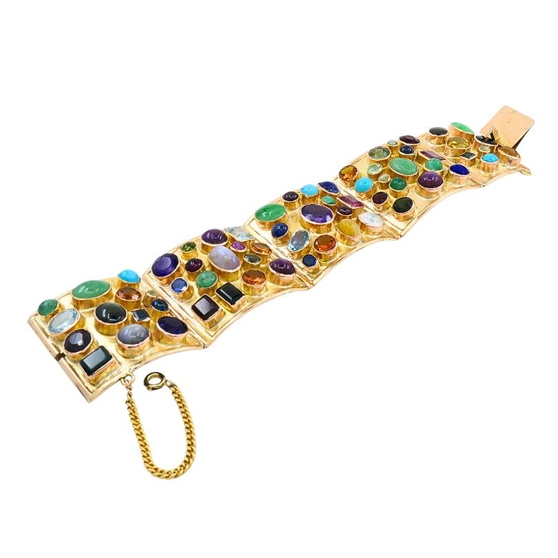 14k Gold Bracelet Cabochon Gemstones Vintage Jewelry 1