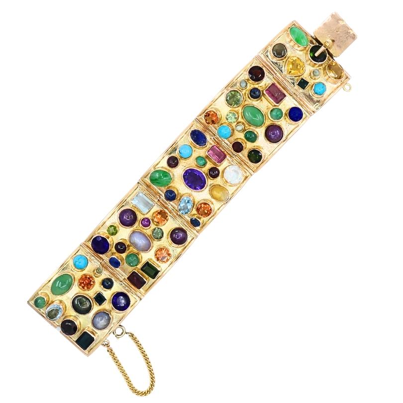 14k Gold Bracelet Cabochon Gemstones Vintage Jewelry 2