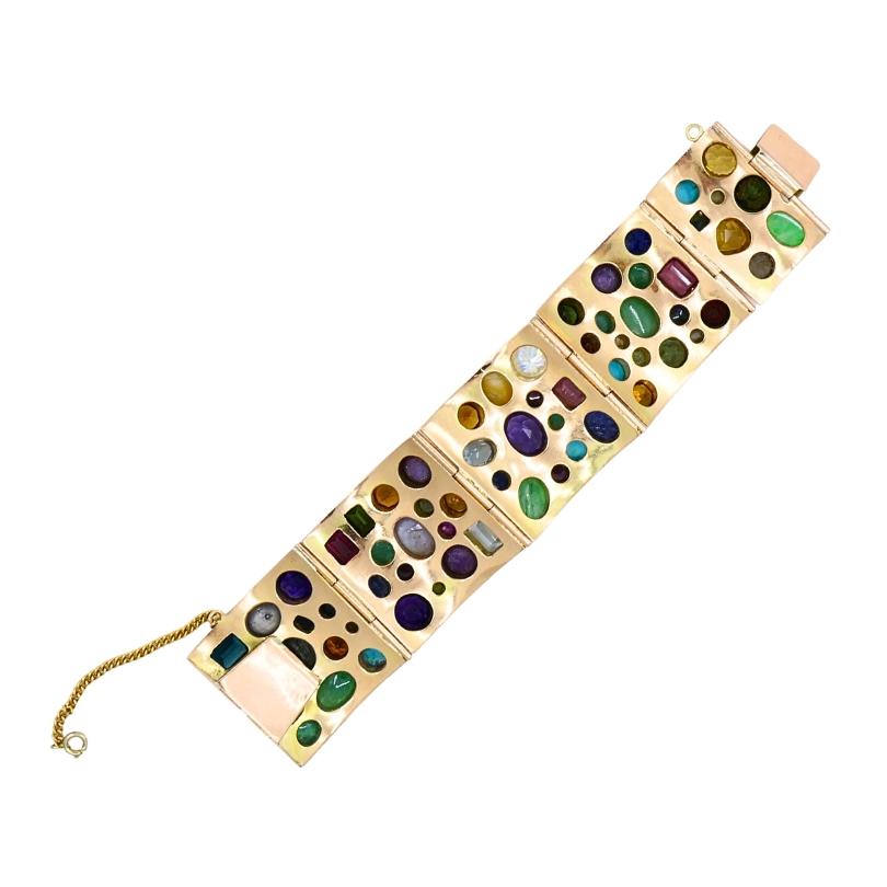 14k Gold Bracelet Cabochon Gemstones Vintage Jewelry 3