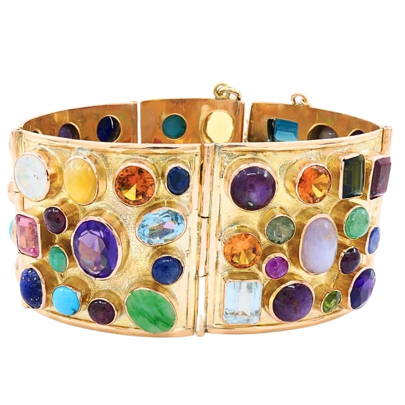 14k Gold Bracelet Cabochon Gemstones Vintage Jewelry 4