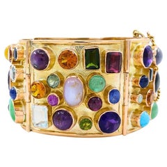14k Gold Bracelet Cabochon Gemstones Vintage Jewelry
