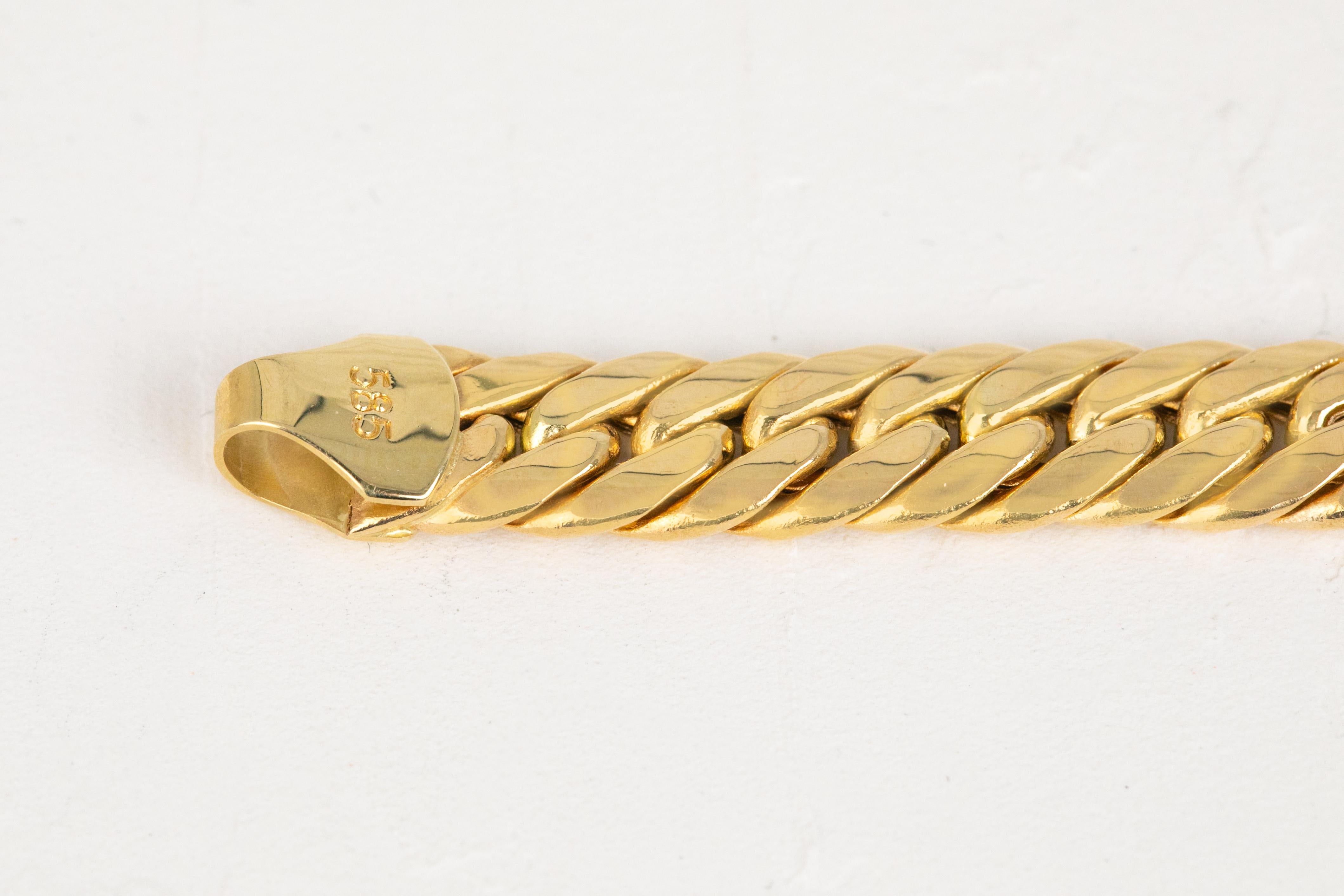 Women's 14k Gold Bracelet Gourmette Chain and Channel Lock Model Bracelet For Sale